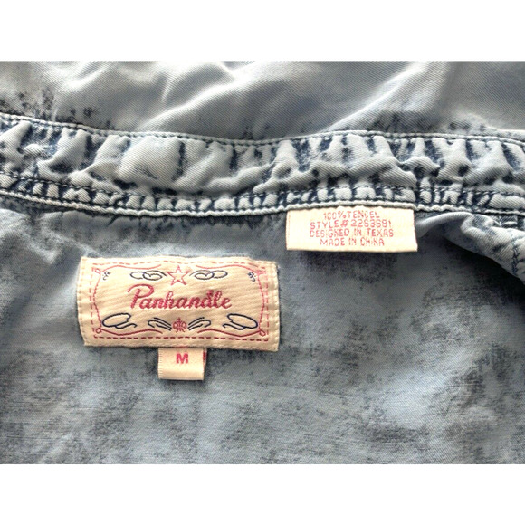 Panhandle Slim Western Pearl Snap Blue Chambray Acid Wash Rodeo Girl Medium - Picture 7 of 7